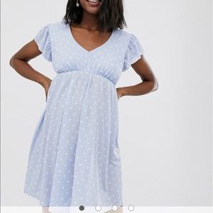 NWT ASOS maternity blue polka dot dress, size 6